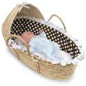 Natural Hooded Moses Basket with Brown Polka Dot Bedding