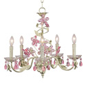 Pink 'n Green Crystal Flower 5 Arm Chandelier