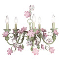 Pink 'n Green Leaf and Flower 5 Arm Chandelier