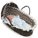 Espresso Moses Basket with Brown Polka Dot Bedding