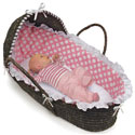 Espresso Moses Basket with Pink Polka Dot Bedding