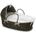Espresso Hooded Moses Basket with White Bedding