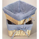 Natural Wicker Basket with Navy Gingham Liner - Set of 2