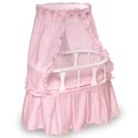 Oval Doll Bassinet with Canopy and Pink Gingham Bedding