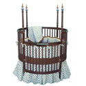 Chocolate Brown and Blue Round Crib Bedding