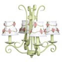 Green 'n Pink Rosebud 4 Arm Chandelier