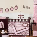 Pink & Brown Toile Crib Bedding
