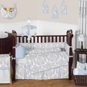Gray Damask Crib Bedding