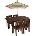 Table & Stacking Chairs with Striped Umbrella