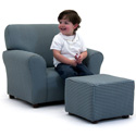 French Blue Houndstooth Club Chair and Ottoman