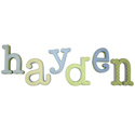Blue and Green Fabric Letters